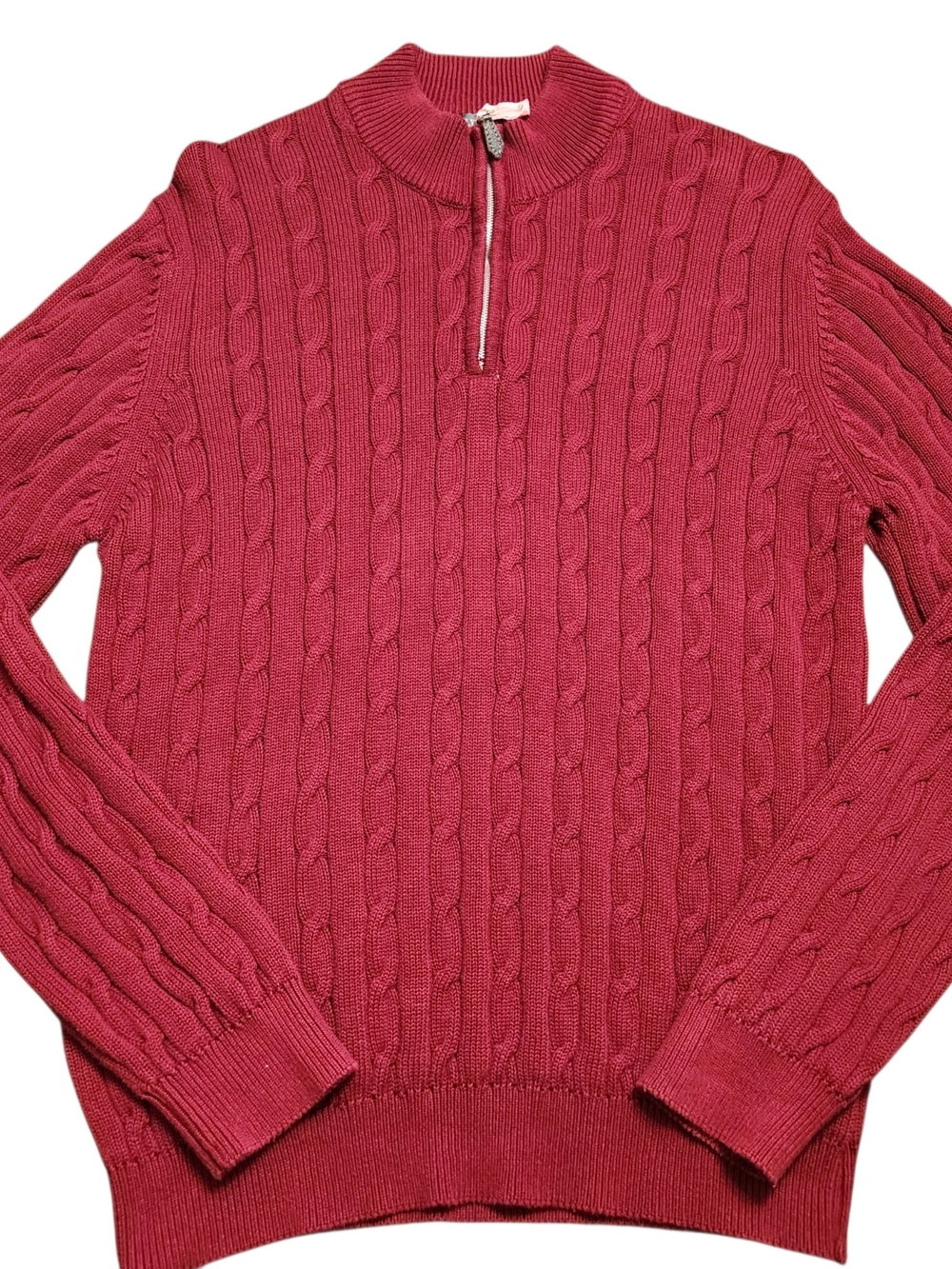 Vintage Fisherman Cable-Knit Sweater Red Half Zip Pullover Preppy Size Large
